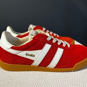 Gola Women’s Red Suede Sneakers with White Stripes